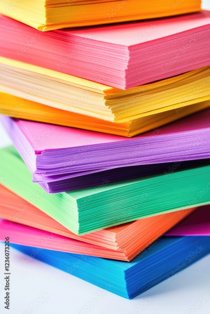 Aufkleber a stack of colorful papers on a table, great for office or study background