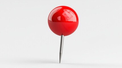 Glossy Red Sphere Pushpin on White Background