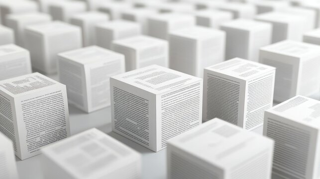 Text cubes arranged in rows, data storage concept