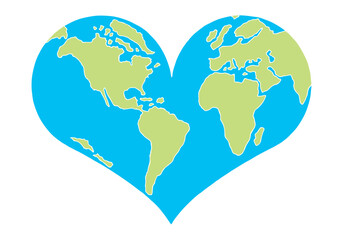 Planet Earth in the shape of a heart. Valentine's Day.