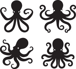 Silhouette vector illustration of a flat octopus art in black color on a white background