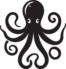 Silhouette vector illustration of a flat octopus art in black color on a white background