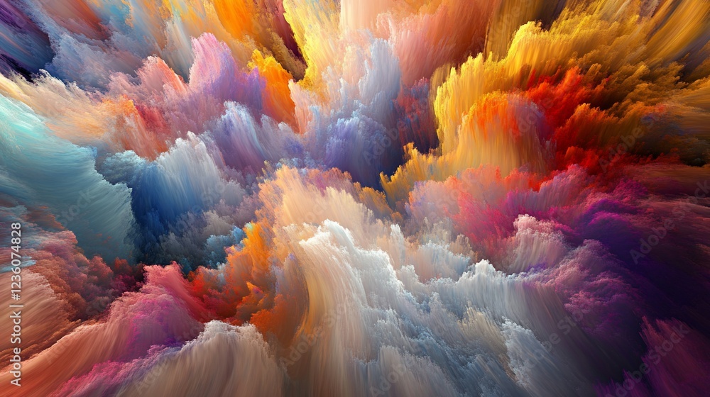 Poster abstract vibrant paint swirls with dynamic brushstrokes creating a colorful scene