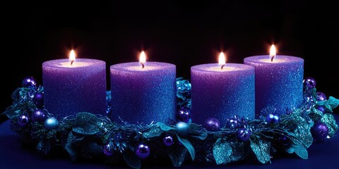 Candlelit Celebration with Purple and Blue Glittery Wreath