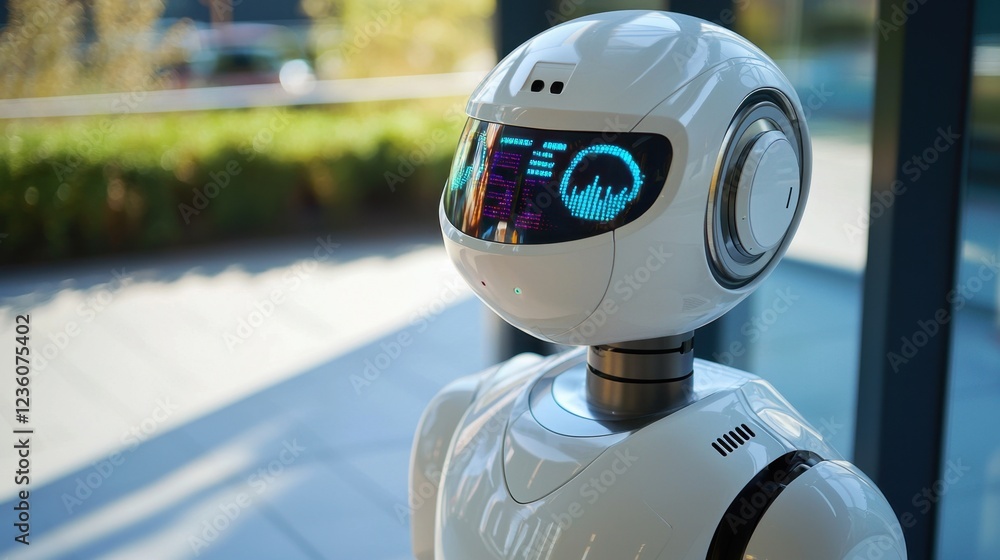 Aufkleber a humanoid robot showcasing its interactive features and digital interface at a technology exhibitio