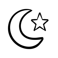 Ramadhan cute hand drawn Crescent Moon vector doodle in line art style. Eid Mubarak hand drawn doodle art. Can use for sticker, graphic asset