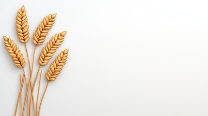 Golden Wheat Stalks on White Background A Minimalist Composition