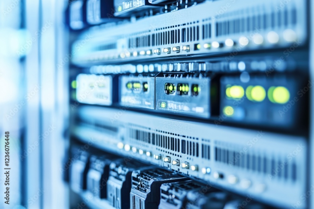 Aufkleber Row of servers in a modern data center, high-tech computing infrastructure
