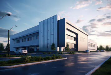 Fototapeta premium Sleek Modern Office Building at Dusk