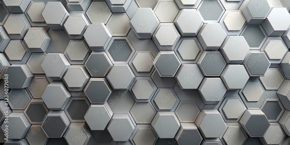 Poster A Seamless Pattern of Interlocking Hexagons in Shades of Gray