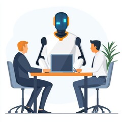Robotic assistance in modern business meeting.