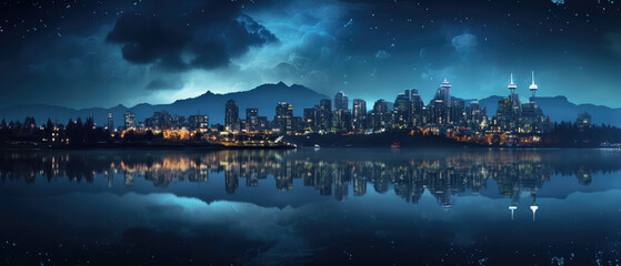Night City Skyline Reflecting on Water