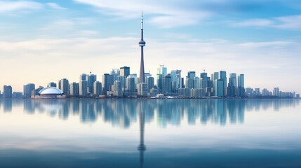 Fototapeta premium Serene Skyline Reflection of Modern City