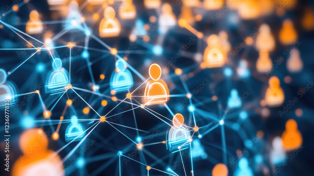 Poster people connected through various links and nodes, representing relationships and interactions