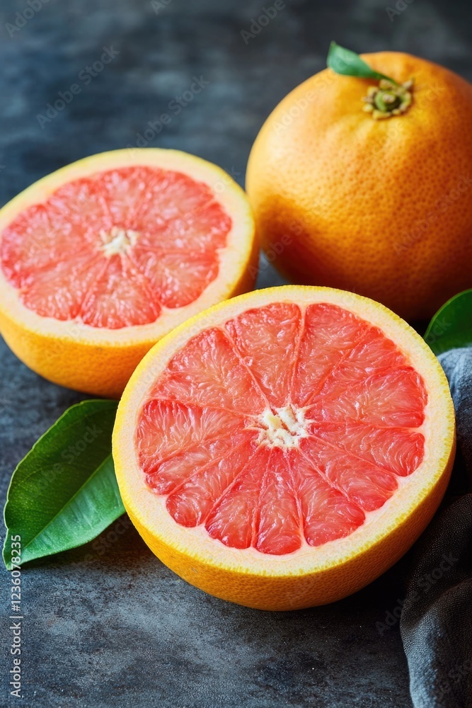 Aufkleber fresh grapefruits cut in half, placed on a table for display or use