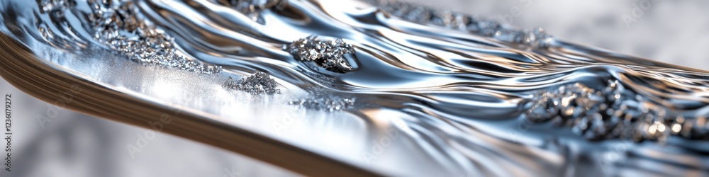 Poster close-up shot of a metal object on a table, perfect for commercial or editorial use