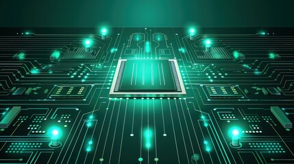 Fototapeta premium Futuristic Circuit Board: A Microchip's Glowing Core