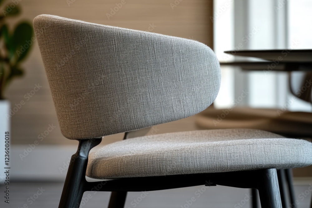 Poster a close-up view of a chair with a table in the background, suitable for interior design or office se