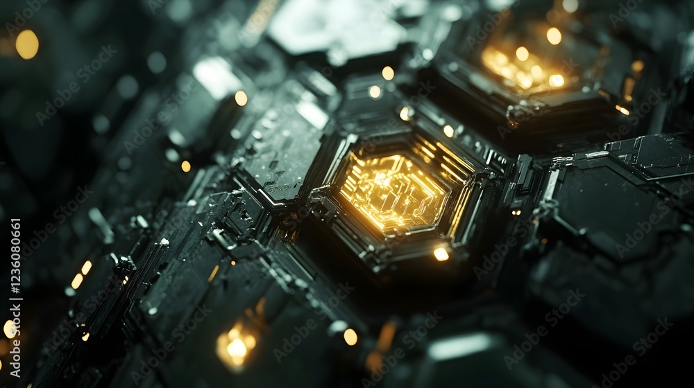 Aufkleber abstract futuristic technology hexagonal circuitry design