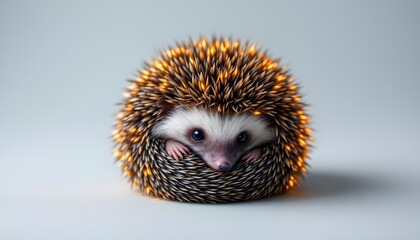 Adorable Hedgehog Wrapped in Warm Lights