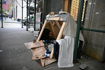 A homeless shelter is seen on a street