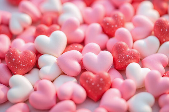 arrangement of heart shaped candies pink white red colors (1)