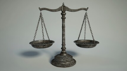 Antique scales balance justice studio shot gray background legal concept