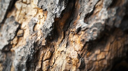 Obraz premium Close-up of textured tree bark showcasing natural patterns and colors.