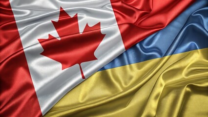 Canada and Ukraine Flags Presented Together with Soft, Flowing Fabric Aesthetic