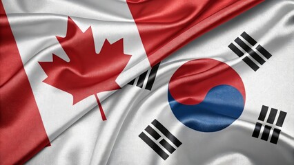 Canadian and South Korean Flags Overlapping in a Harmonious Arrangement