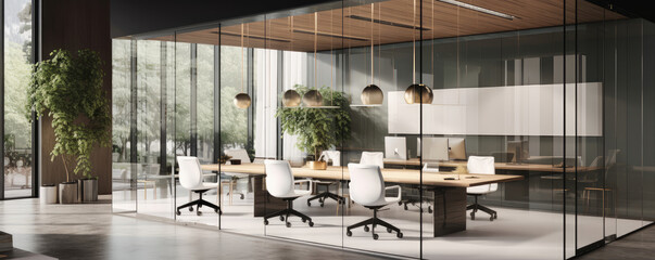 Stylish Modern Office Interior with Glass Walls