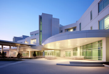 Obraz premium Modern Hospital Building Facade at Dusk