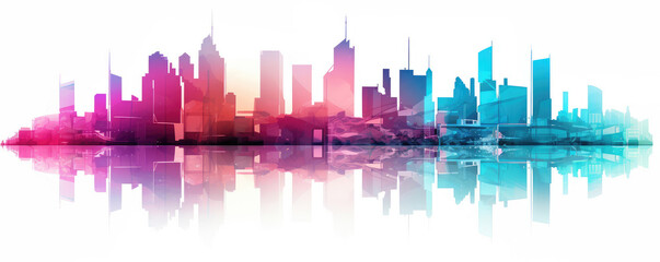 Obraz premium Watercolor Skyline with Vibrant City Reflection