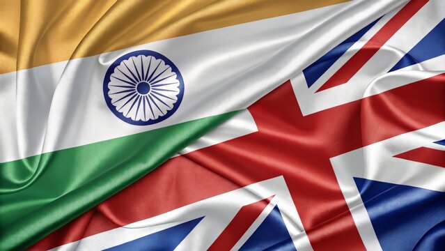 Flags of India and United Kingdom Depicted in a United and Symbolic Design