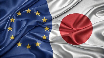 Merged Flags Representing European Union and Japan Cooperation