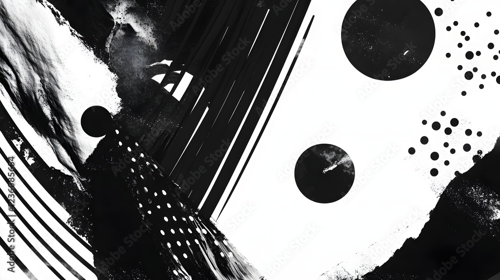 Poster A captivating abstract composition featuring a dynamic interplay of monochrome geometric patterns flowing textures and contrasting light and dark elements