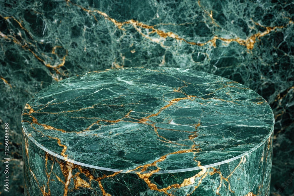 Poster a close-up shot of a green marble table with intricate patterns and veins