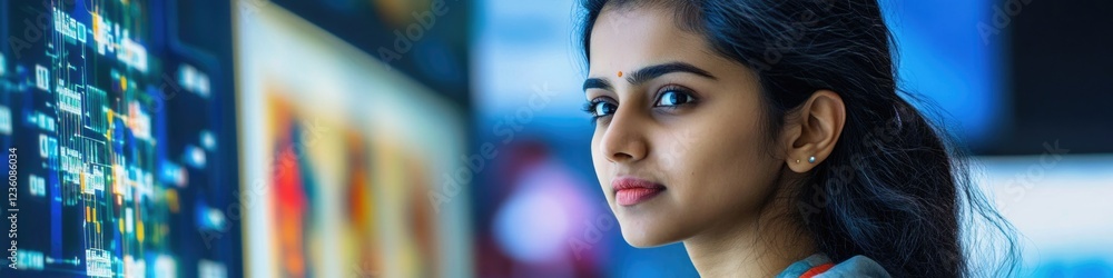 Leinwandbilder a person sitting in front of a computer screen with a thoughtful expression