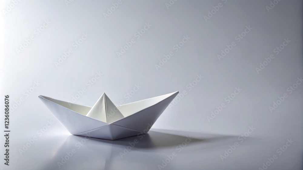 Poster a pristine white paper boat sits on a smooth surface, casting a delicate shadow, a symbol of hope an