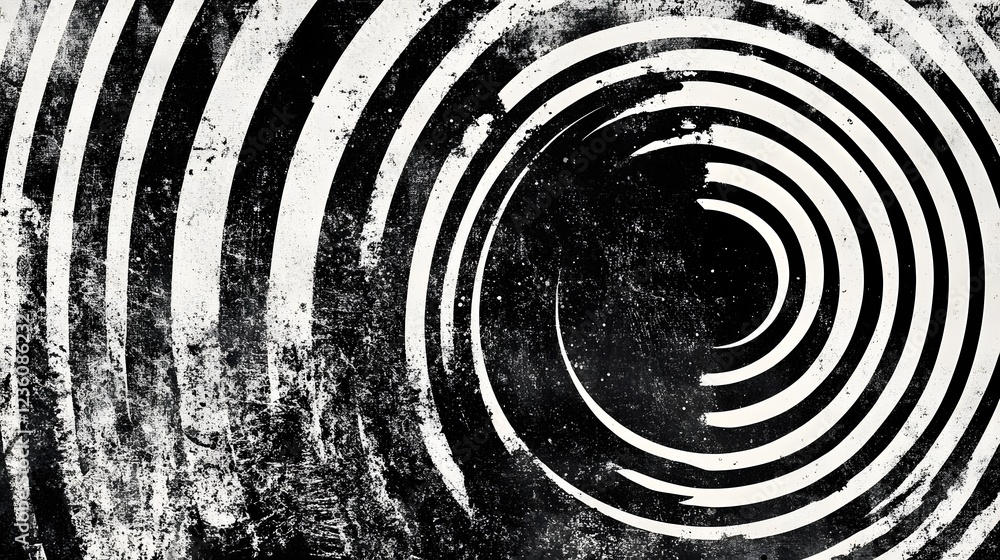 Poster a captivating black and white image depicting a spiraling tunnel of intricate geometric patterns and