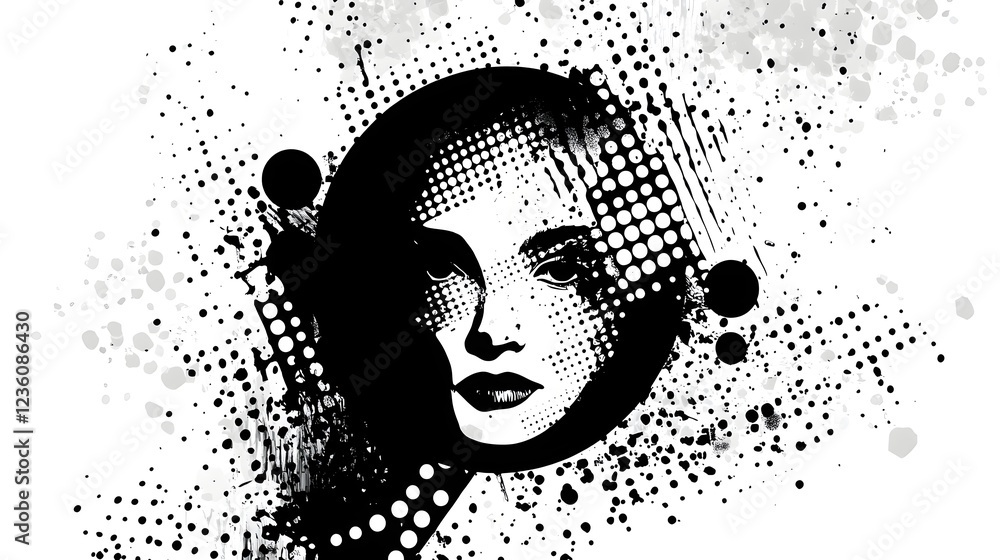 Poster a captivating feminine portrait with a modern abstract digital art style featuring a woman s face en