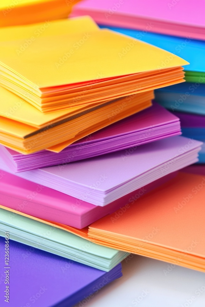 Aufkleber a stack of vibrant papers stacked on top of each other, with bright colors and patterns