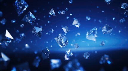 Sparkling Blue Diamonds Floating on Dark Background