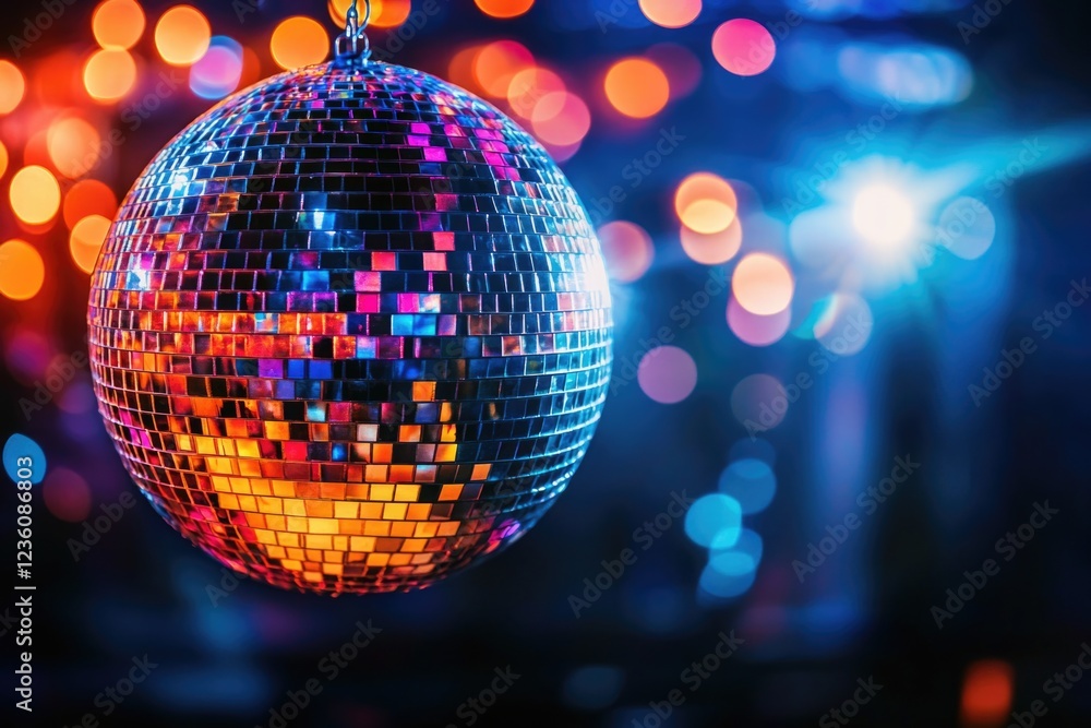 Aufkleber a single disco ball hangs from a string in a dimly lit room, creating a sense of mystery and intrigu