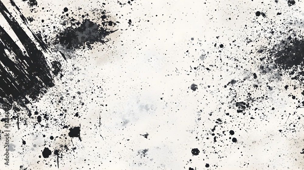 Poster A dramatic and captivating abstract composition featuring a dynamic interplay of monochrome ink splashes splatters drips and blots  The powerful expressive