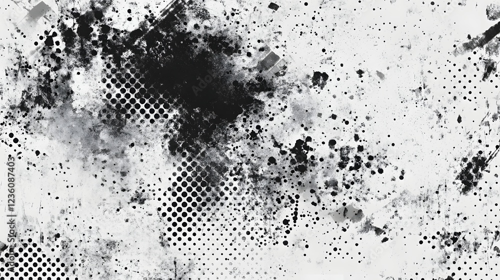 Poster A dramatic and moody abstract digital art texture background featuring a mesmerizing monochrome grunge splash effect  The image has a contemporary minimalist and experimental aesthetic with a fluid