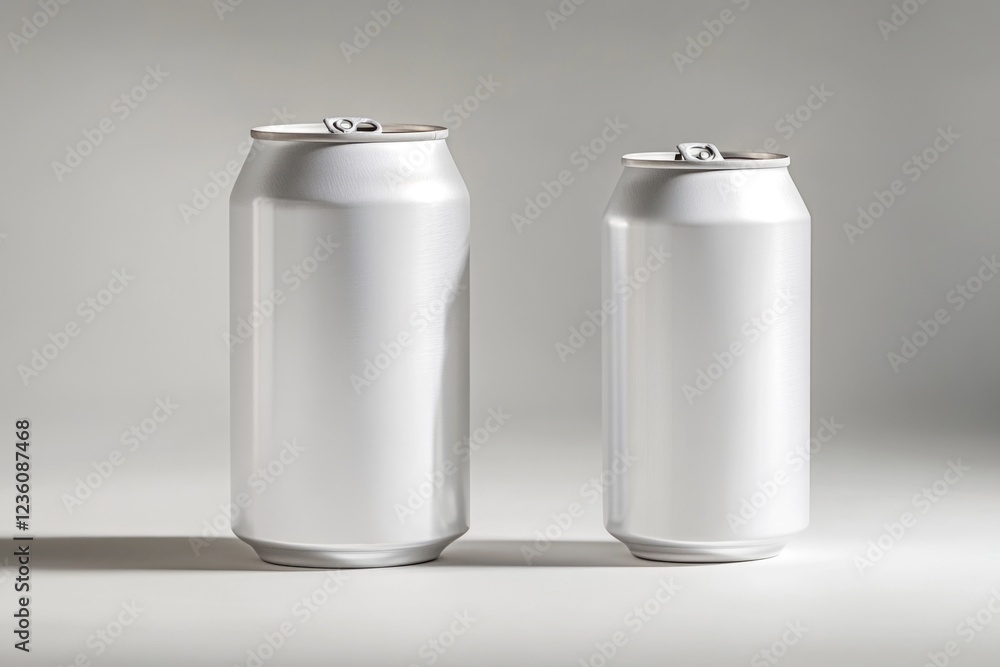 Poster two empty soda cans sitting side by side on a flat surface