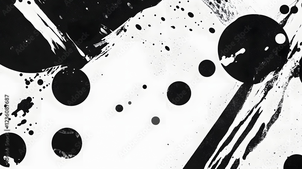 Poster a dynamic and energetic abstract composition featuring fluid black and white motion splatter texture