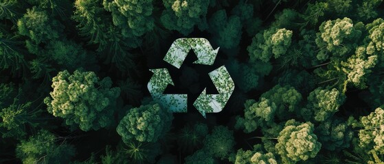 Aerial View of Recycle Symbol in Forest