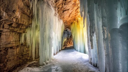 Obraz premium Majestic Ice Cathedral Created by Centuries of Glacial Meltwater, Gleaming in Winter Light